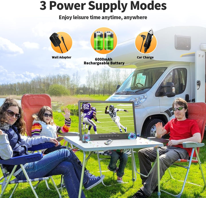 DESOBRY 18-Zoll tragbarer Fernseher mit Freeview, 6000mAh Akku Kleiner Fernseher mit Antenne, 12V Ca