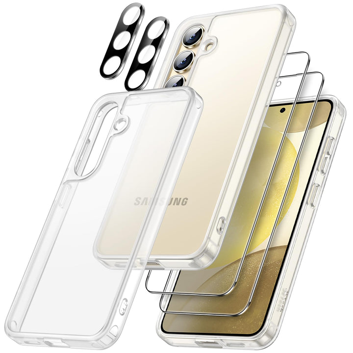 JETech 5 in 1 Matt Hülle für Samsung Galaxy S24 5G mit 2 Stück Schutzfolie und Kameraschutz, Translu