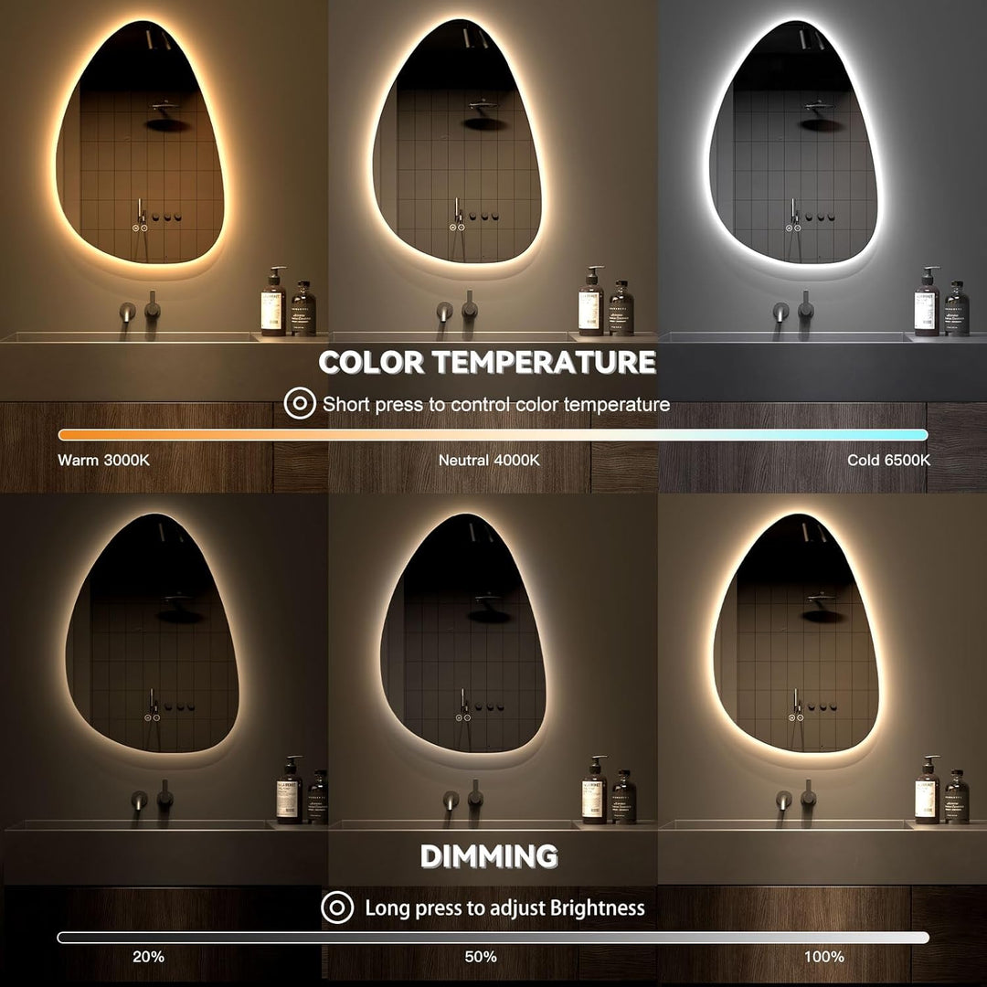 Dripex Badezimmerspiegel Led Badspiegel, Asymmetrisch, Touch-Schalter, Dimmbar, 3 Lichtfarbe Einstel