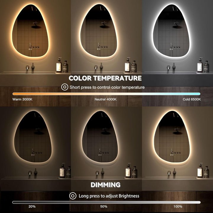 Dripex Badezimmerspiegel Led Badspiegel, Asymmetrisch, Touch-Schalter, Dimmbar, 3 Lichtfarbe Einstel