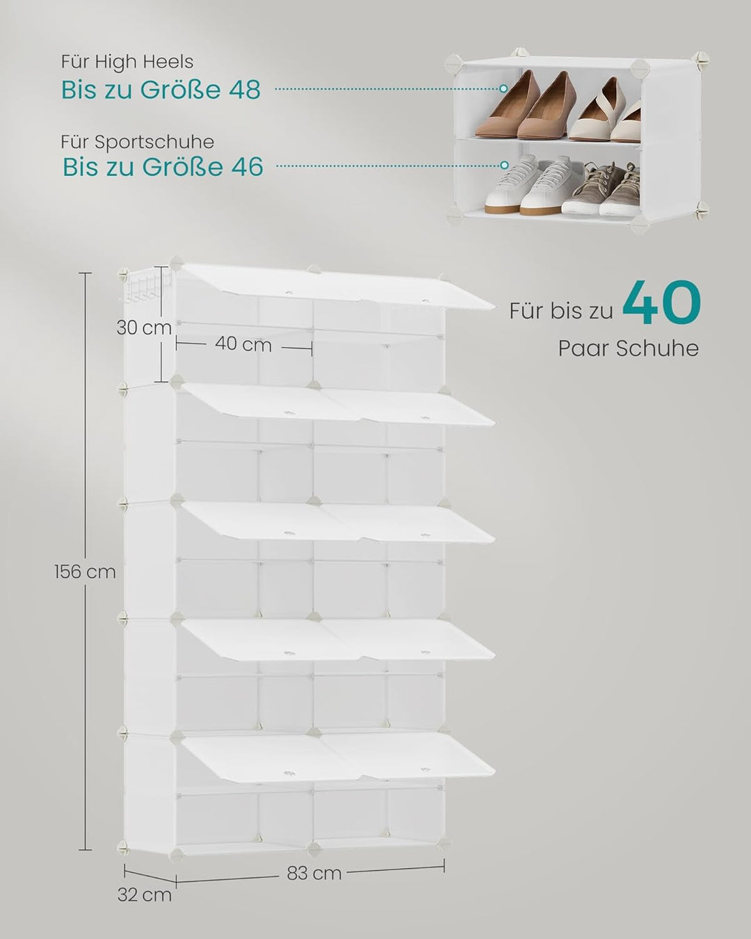 SONGMICS Schuhregal, Schuhschrank, für Garderobe und Eingangsbereich, anpassbar, 10 Fächer, für bis