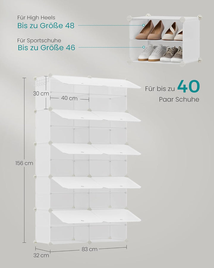 SONGMICS Schuhregal, Schuhschrank, für Garderobe und Eingangsbereich, anpassbar, 10 Fächer, für bis