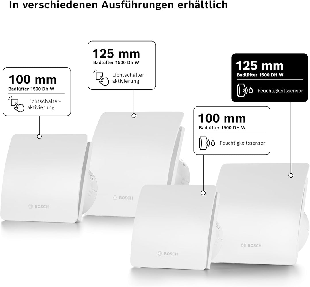 Bosch Badlüfter Fan 1500 DH 125mm Durchmesser, mit Luftfeuchtigkeitssensor und einstellbare Nachlauf
