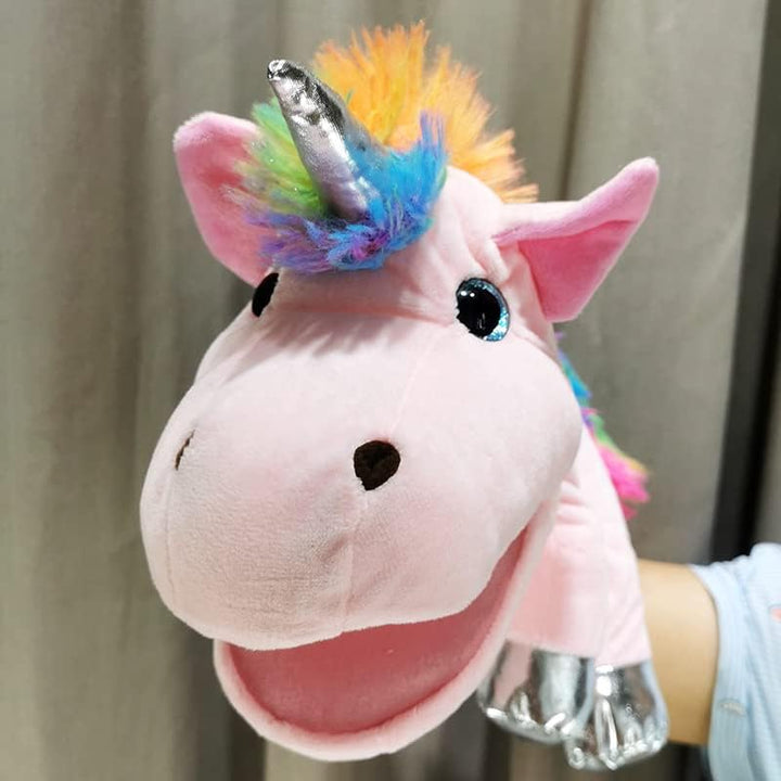 Hopearl Plüsch Einhorn Handpuppe mit offenem beweglichem Mund für fantasievolles Spiel, Rollenspiel,