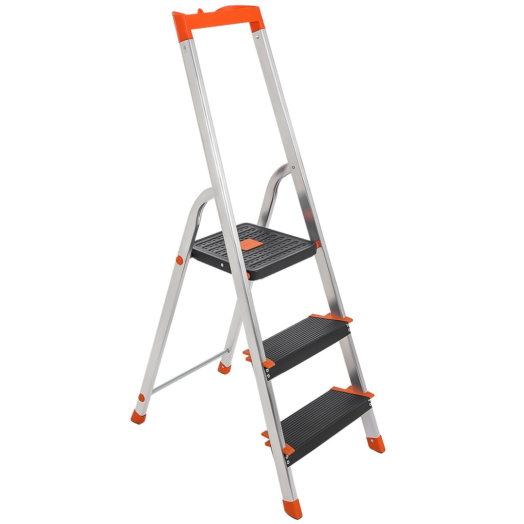 SONGMICS Leiter mit 3 Stufen, Aluleiter, 12 cm breite Stufen mit Riffelung, Anti-Rutsch-Füsse, mit H