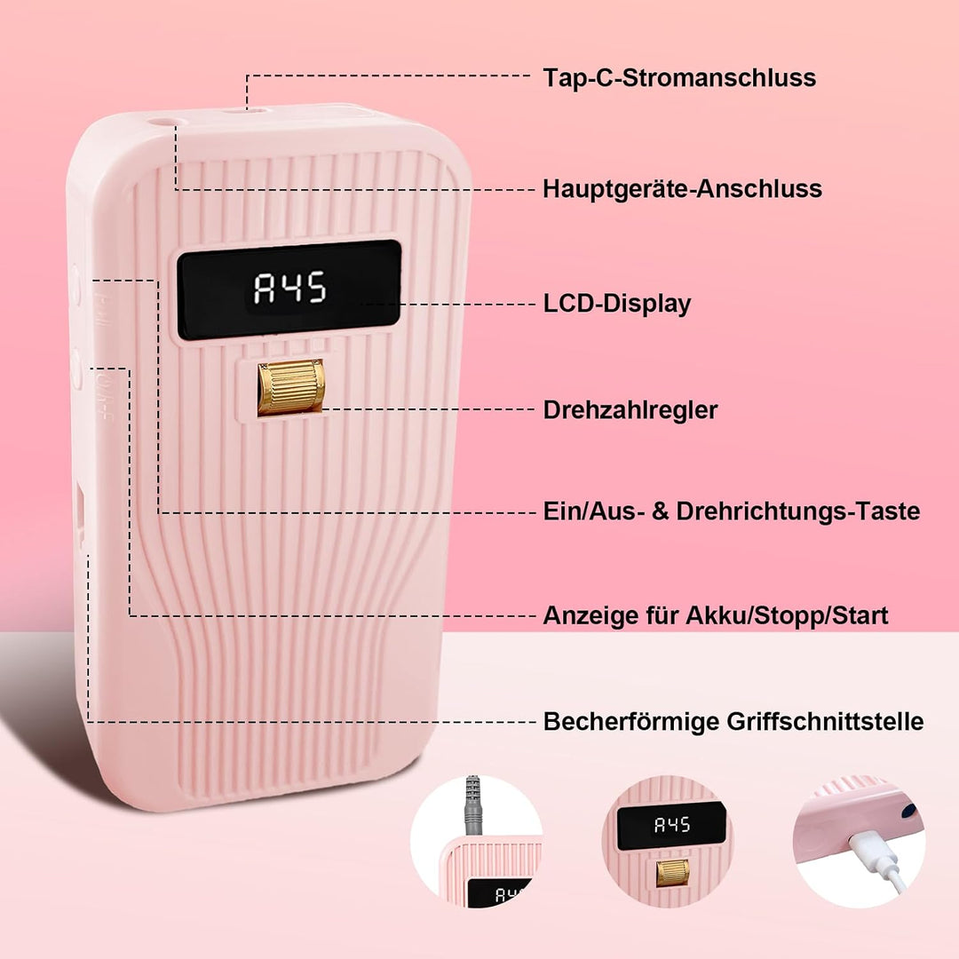 Nagelfräser 45000 U/min Professionell, 11-in-1 nagelfräser für gelnägel Set mit LCD-Display, Nagelfe
