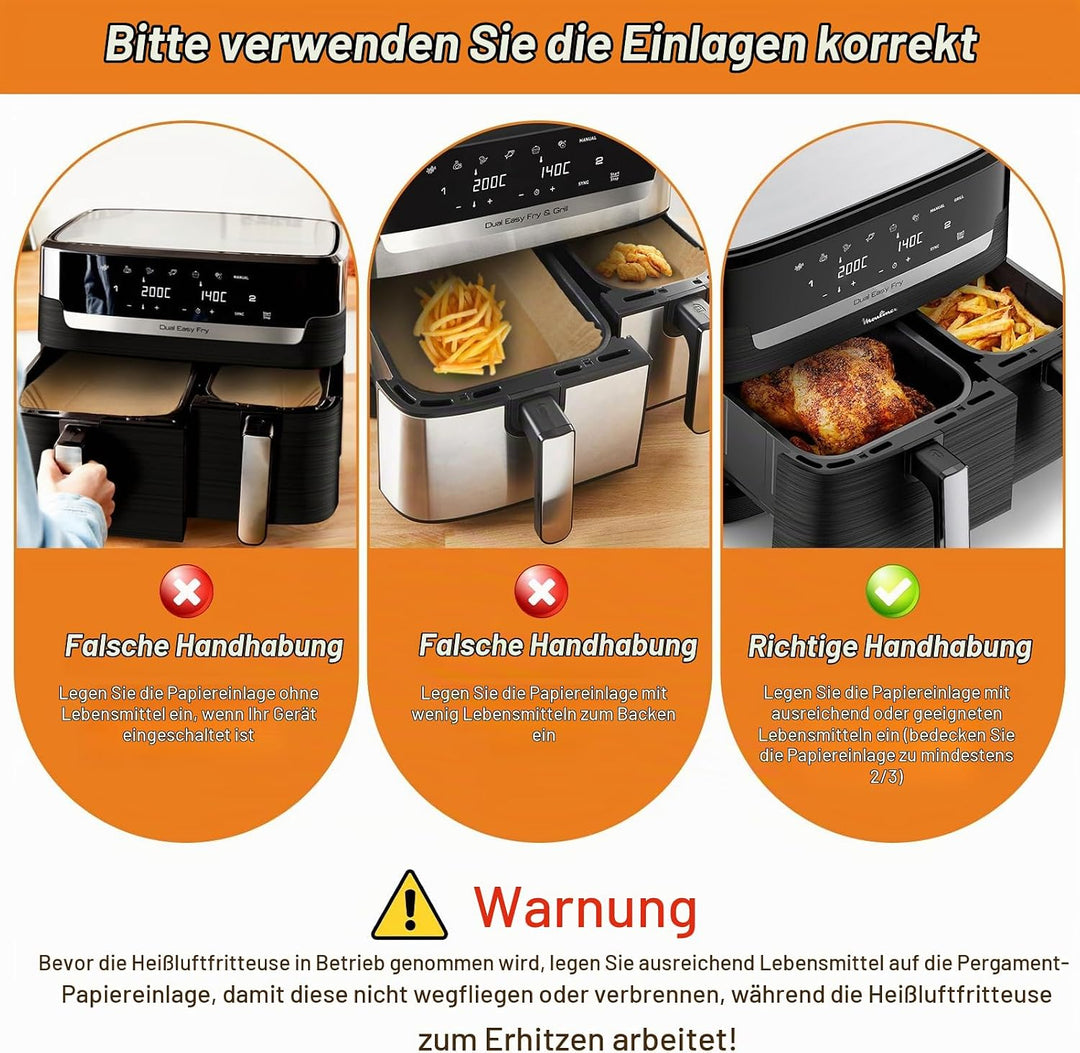 240 Stück Backpapier für Heissluftfritteuse Tefal/Moulinex, EY9018 EY905D Dual 5.2L/3.1L, EZ9018 Air