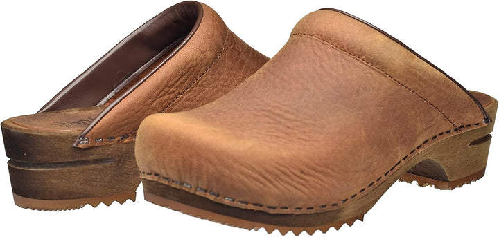 Sanita Christian offener Clog | Original handgemacht | Leder-Holzclogs für Männer 40 EU Braun, 40 EU