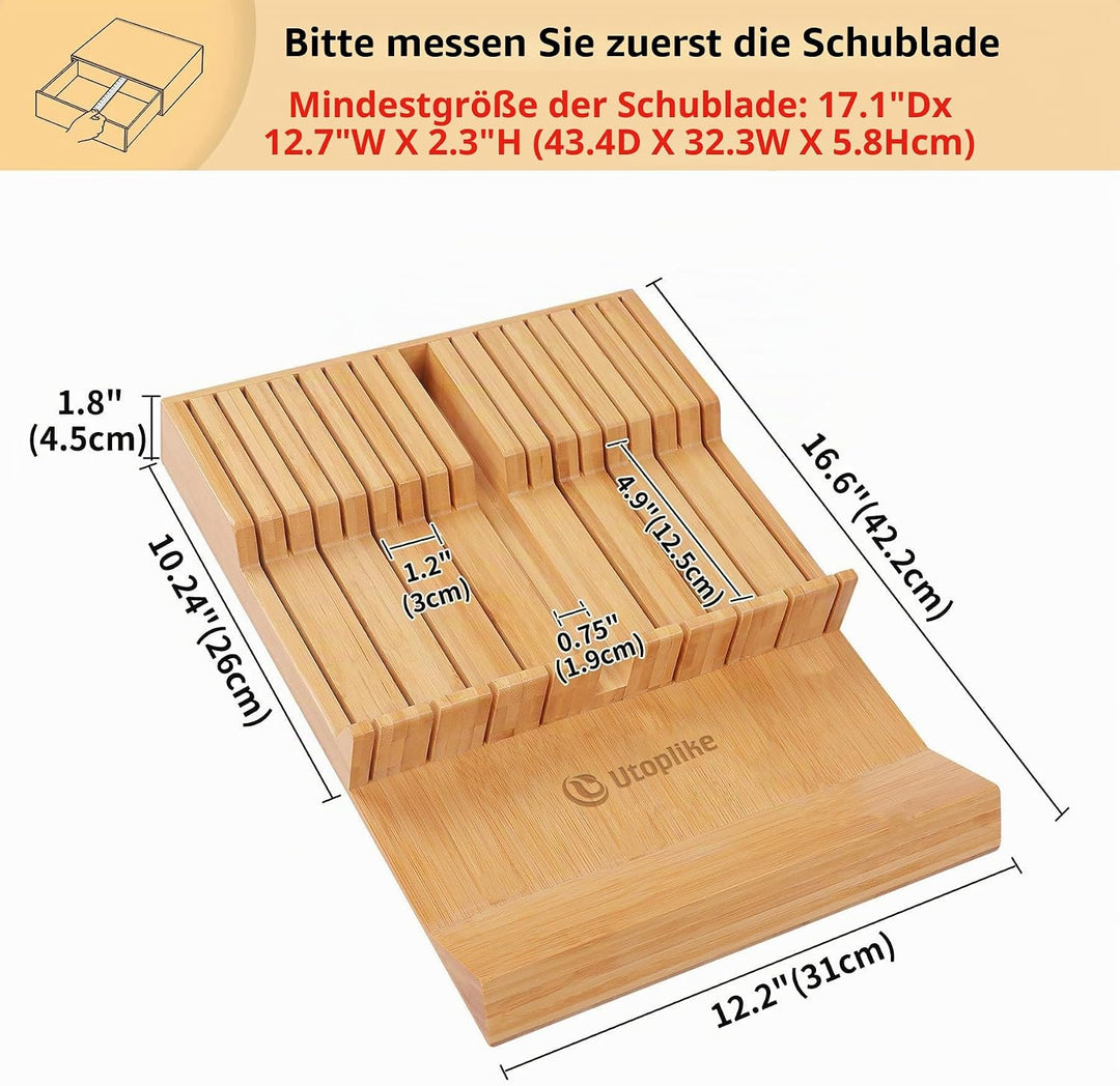 Utoplike Messerblock Bambus für Küchenmesser, Steakmesser-Halter, passend für 16 Messer und 1 Wetzst