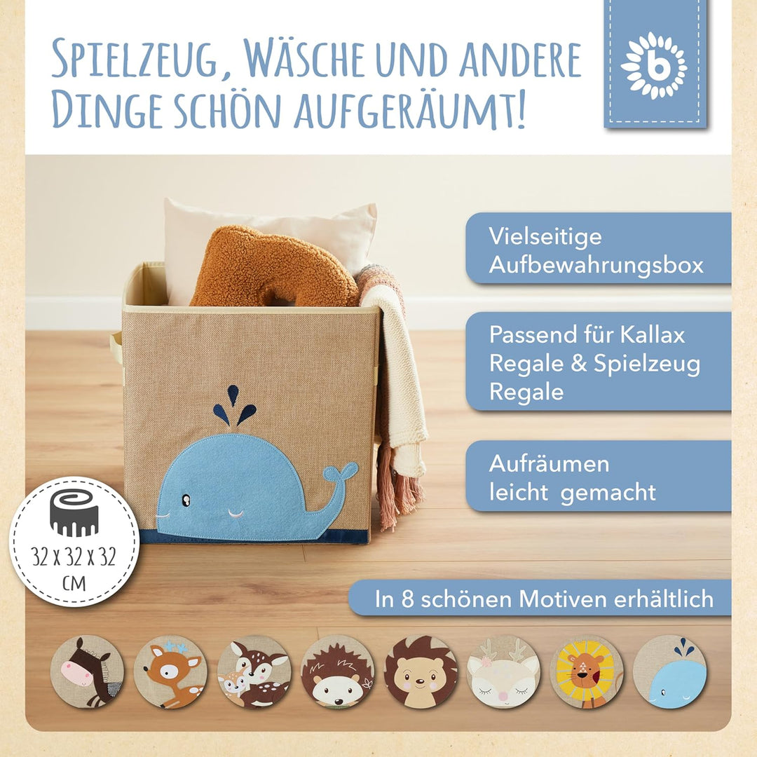 Bieco Regalkorb Kinderzimmer | Aufbewahrungsbox Wal Spielzeug Kinder | Aufbewahrungsbox 33x33x33 für
