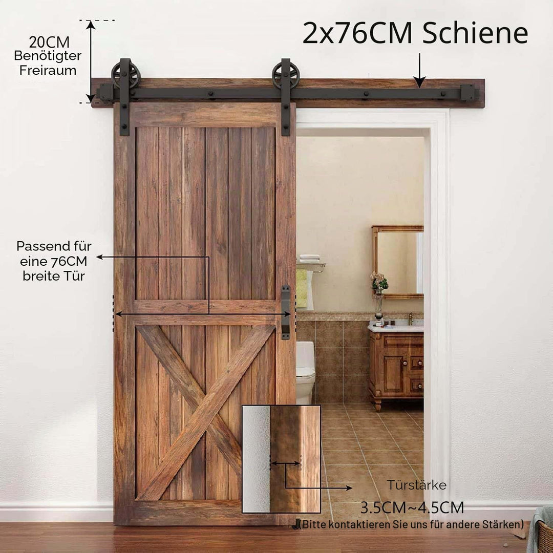 WINSOON 150cm Einzelschiebetür Industrie Schiebetür Schiene Schiebetürbeschlag Set Schwerlast Schieb