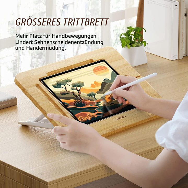 AFOOYO Bambus Tablet Zeichenständer - Tragbar & Verstellbar 5 Winkel Laptop Ständer Erhöhung Buch Le