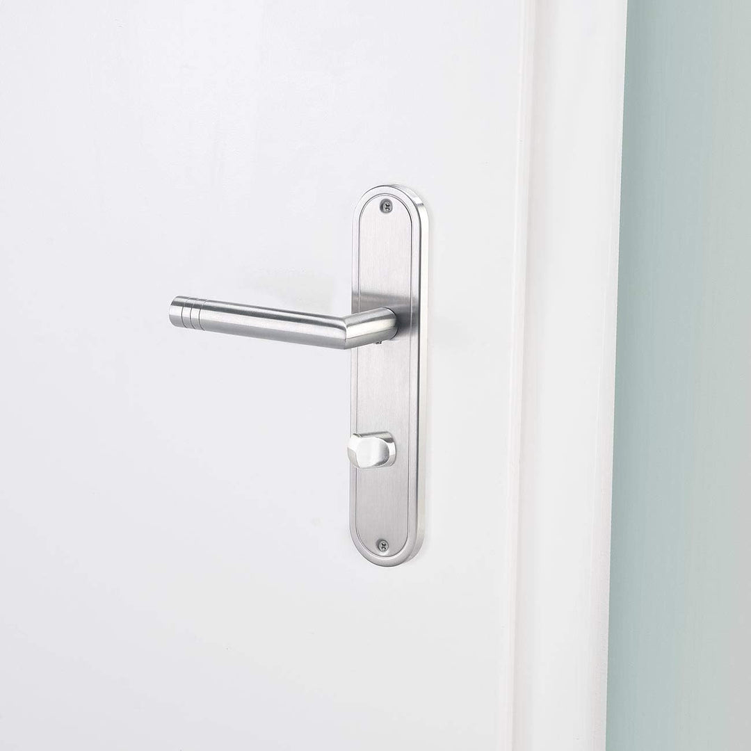 AGT Türklinken: 2er-Set Edelstahl-Türbeschlag-Sets für Bad & WC, je 2 Klinken (Türbeschlag WC Langsc
