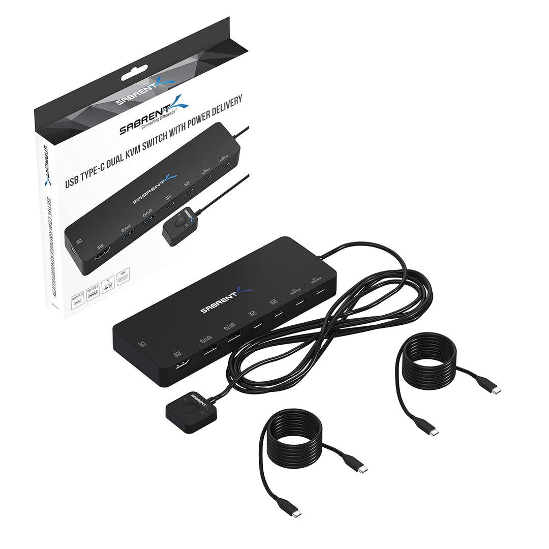 SABRENT KVM Switch, 2 port USB C Inputs, 2 ports USB C outputs mit 60W PD | 2 USB ports | 2 HDMI por