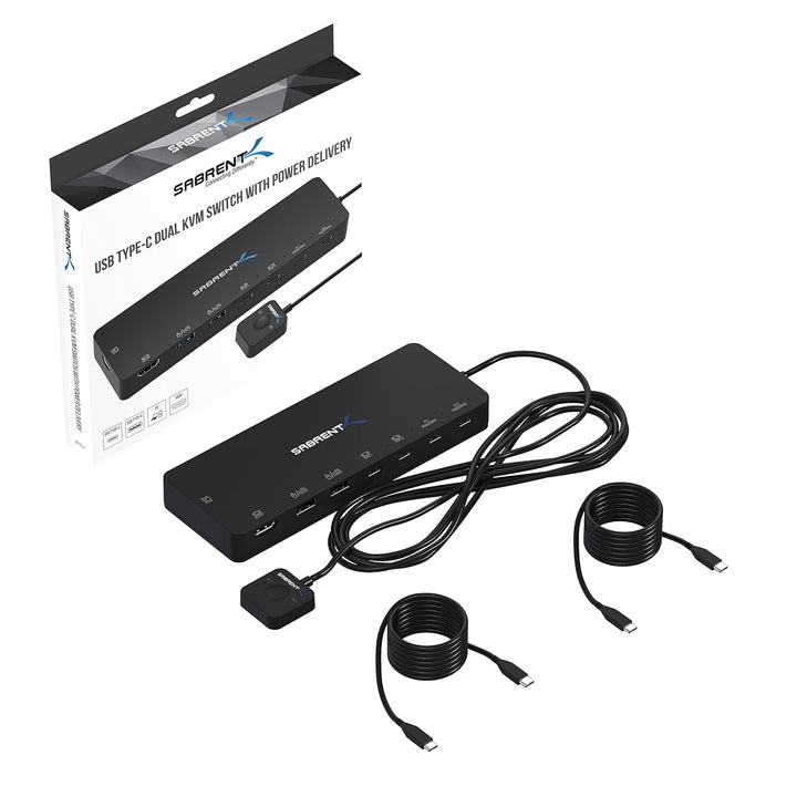 SABRENT KVM Switch, 2 port USB C Inputs, 2 ports USB C outputs mit 60W PD | 2 USB ports | 2 HDMI por
