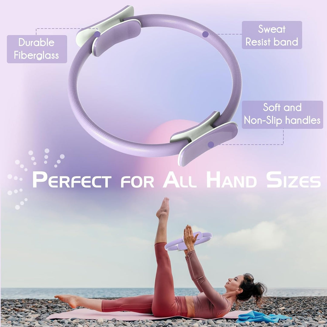 EgoNova Pilates Ring Set: 14-Inch Magic Circle with Dual Padded Handles, Pilates Mini Ball, and Resi