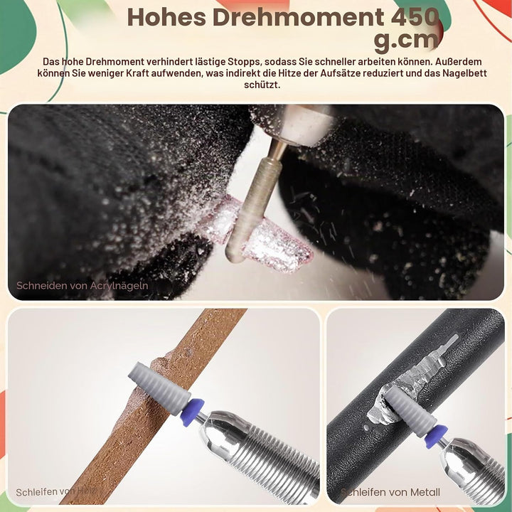 Delanie Professioneller Nagelfräser 35000 U/min, Wiederaufladbarer Fräser für Gelnägel Nagellack, El