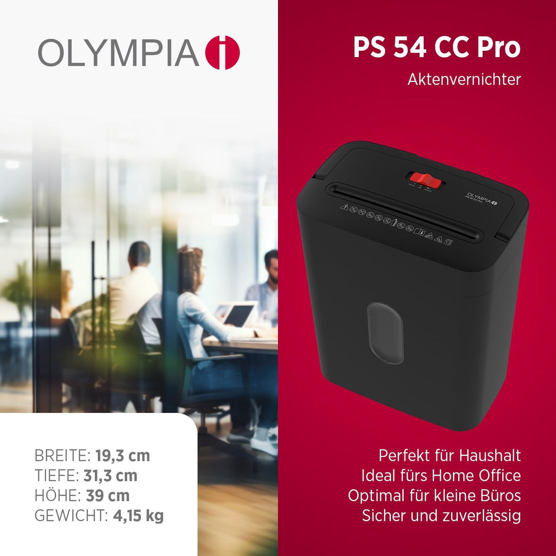 OLYMPIA PS 54 CC Pro Aktenvernichter | Papierschredder mit Partikelschnitt 4×38 mm | Schredder Akten