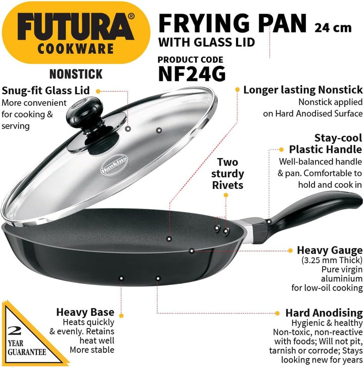 HAWKINS Futura Non-Stick Frying Pan with Glass Lid, 26 cm