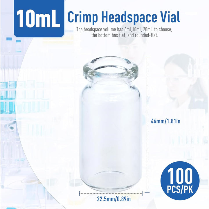 100 Stück 10mL Glasfläschchen, Klarglas-Kopfraum-Fläschchen, 20mm HPLC-Fläschchen Borosilikatglas-St
