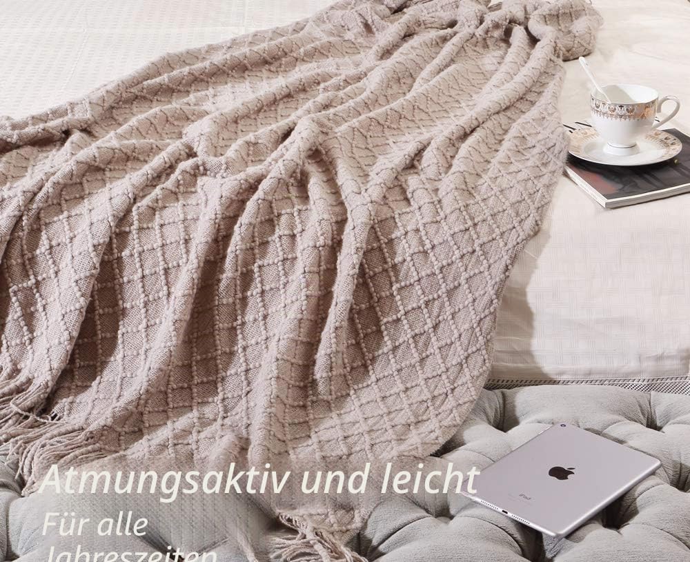 CREVENT Farmhouse Strickdecke für Couch, Sofa, Stuhl, Bett, Heimdekoration, weich, warm, gemütlich,