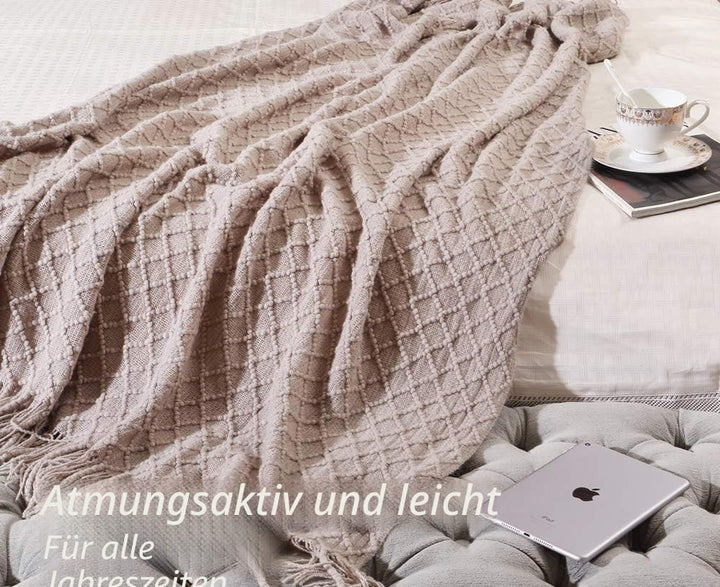 CREVENT Farmhouse Strickdecke für Couch, Sofa, Stuhl, Bett, Heimdekoration, weich, warm, gemütlich,