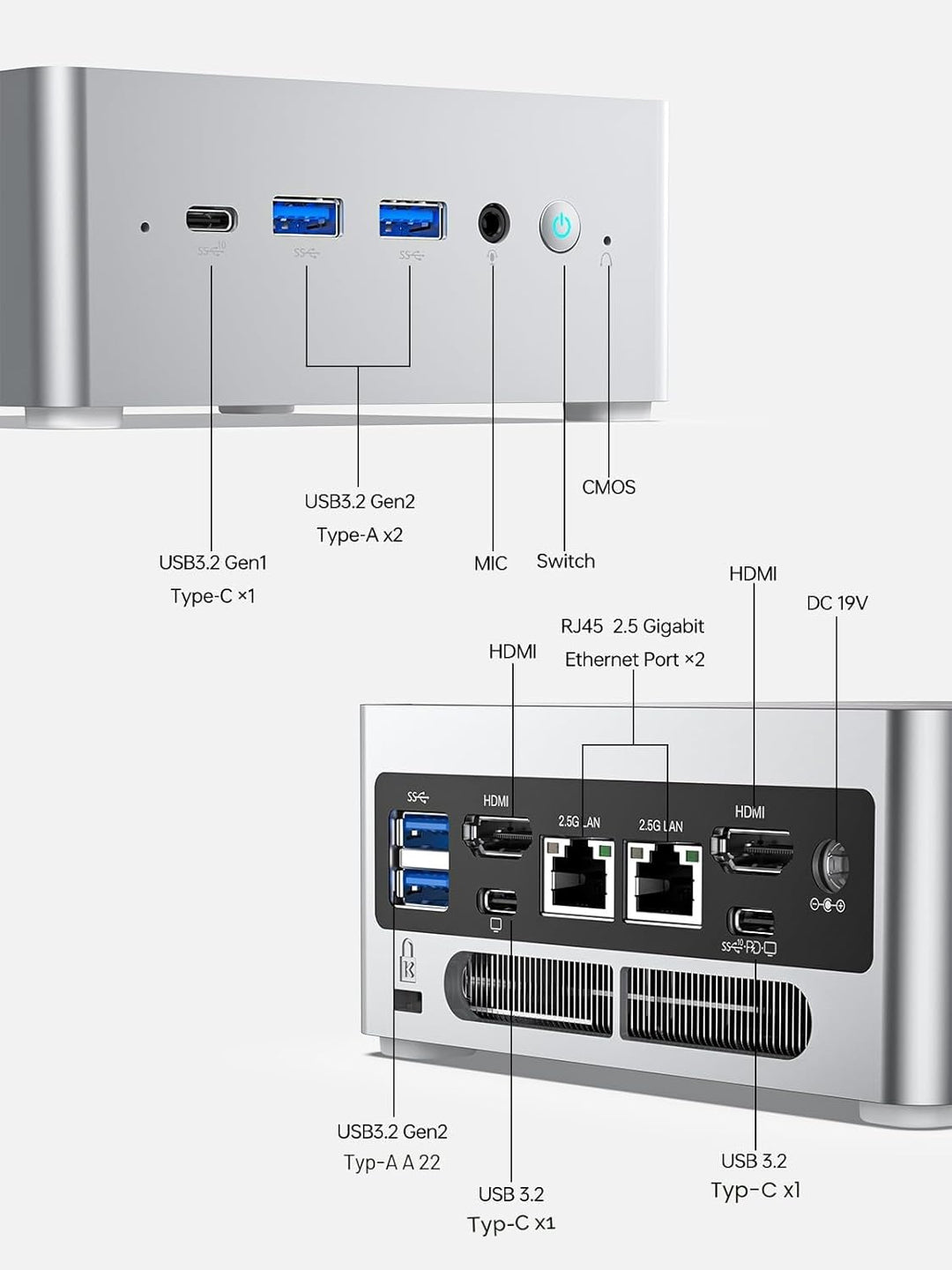 MINIS FORUM Mini PC NAB6 Lite Intel Core i5-12600H, 12C/16 T, bis zu 4,5 GHz, 16 GB DDR4 RAM, 512 GB