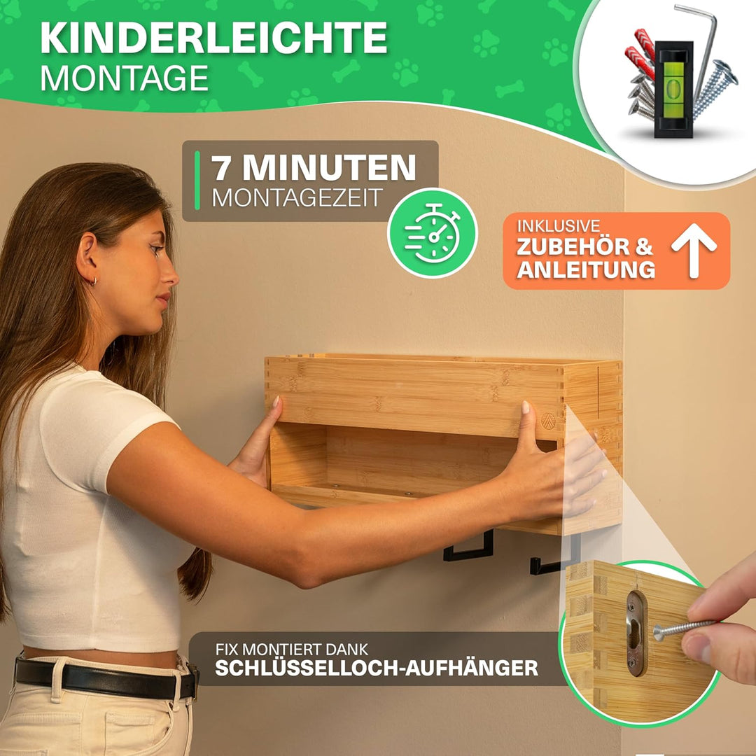 VELONT Hundegarderobe mit Ablage Personalisiert - Grösse XL - Perfekter Leinenparkplatz - Bambus - D