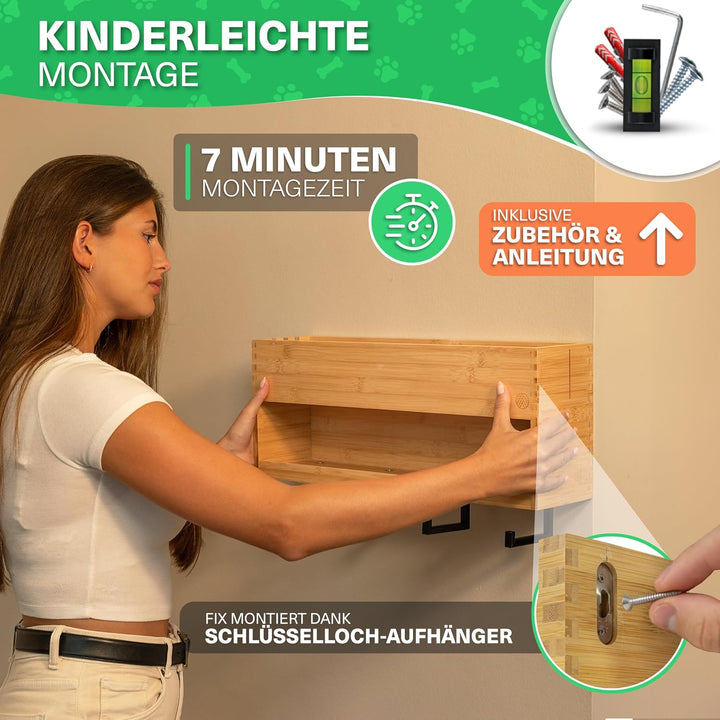 VELONT Hundegarderobe mit Ablage Personalisiert - Grösse XL - Perfekter Leinenparkplatz - Bambus - D