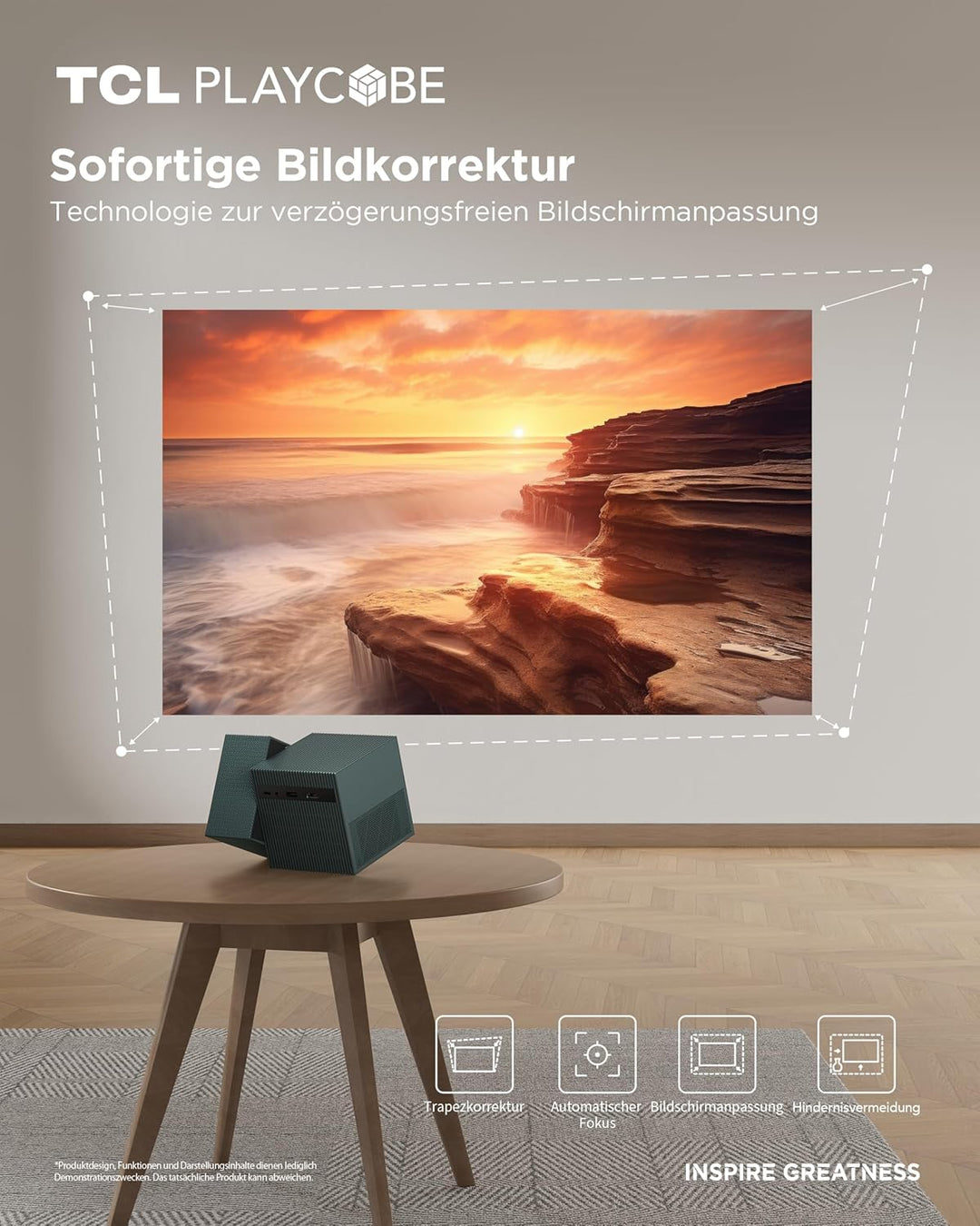 TCL PlayCube DLP Mini Beamer 4K mit Akku, 750 ISO Lumen, Offizielles Google TV (APV/Netflix/Disney),