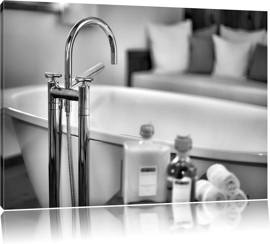 Pixxprint stilvolle Badewanne als Leinwandbild/Grösse: 100x70 / Wandbild/Kunstdruck/fertig bespannt,