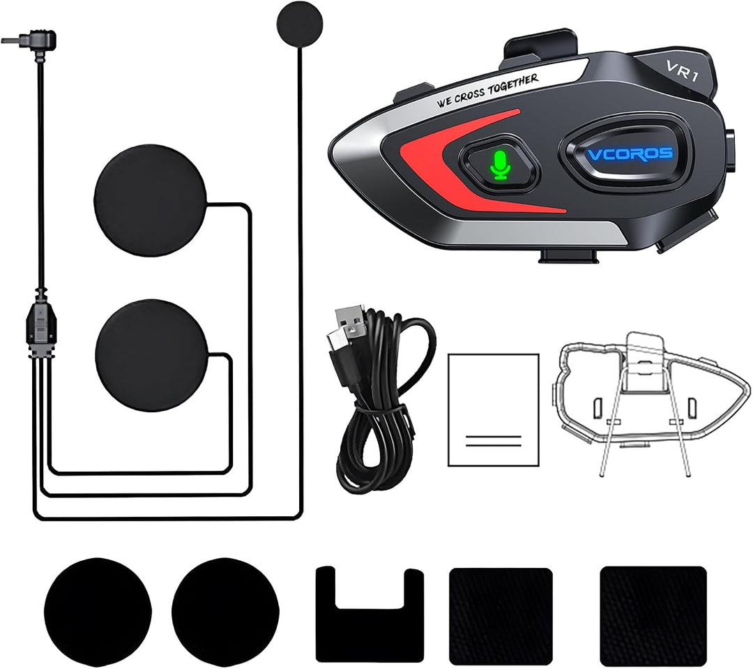 VCOROS Motorrad Helm Headset VR1,Motorcycle Kopfhörer Helmet Nur für eine Person,Wasserdicht IPX6, M