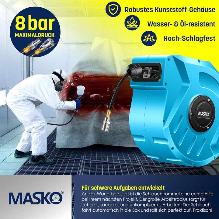 MASKO® Automatik Druckluftschlauch Aufroller 20m – Schlauchtrommel mit 1/4" Anschluss, Schlauchaufro
