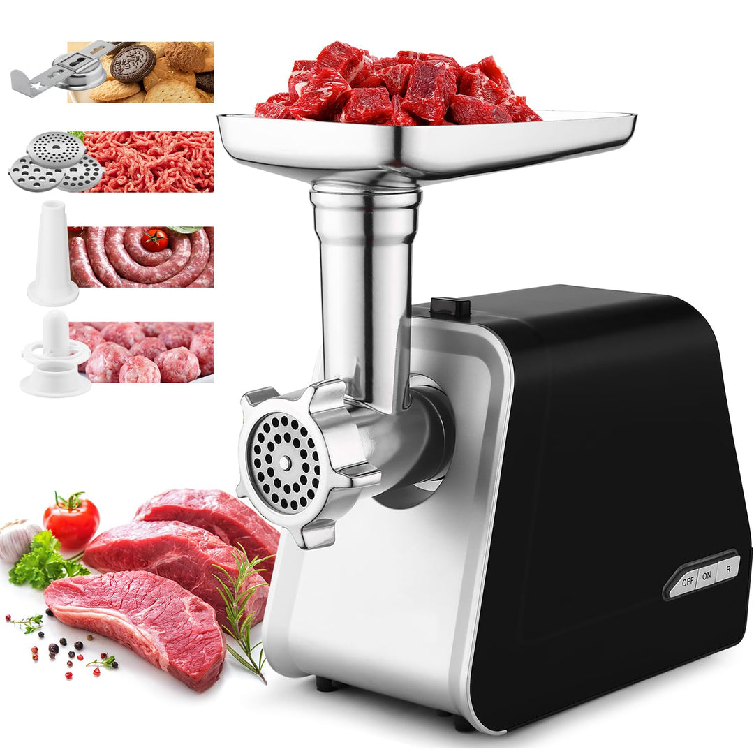 COOCHEER Profi Fleischwolf Elektrisch mit Wurstfüller & Keksaufsatz | 2000W Wurstmaschine Hackfleisc