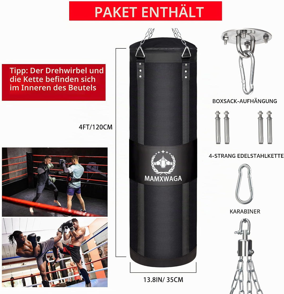 Canvas Boxsack für Erwachsene, 120 cm Schwerer Punchingsäcke Aufhängen Ungefüllt, Canvas Punching Ba