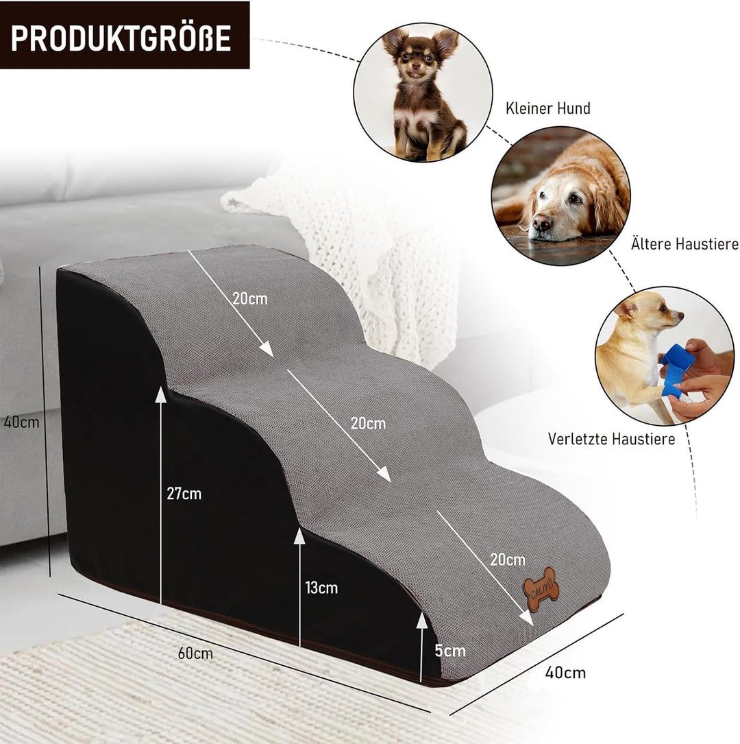 CALIYO Hundetreppe 3 Stufen, Hundetreppe für Kleine Hunde, Katzentreppe 40 cm hoch, Haustiertreppe m