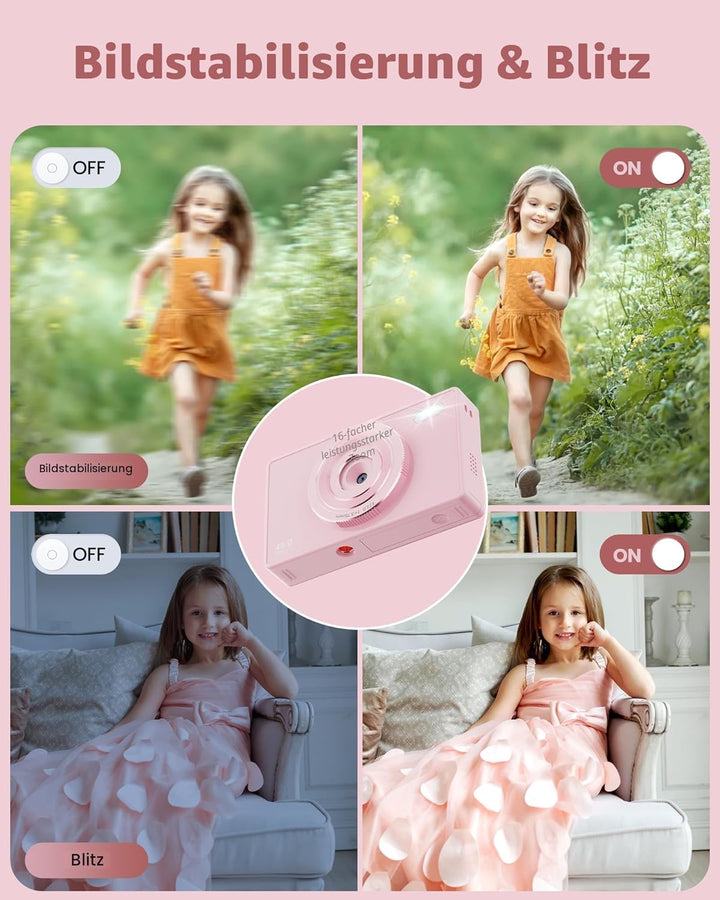 64GB Digitalkamera Kinder Fotokamera: 48MP Anti-Shake Kinderkamera Foto Vlogging Fotoapparat 16X Dig