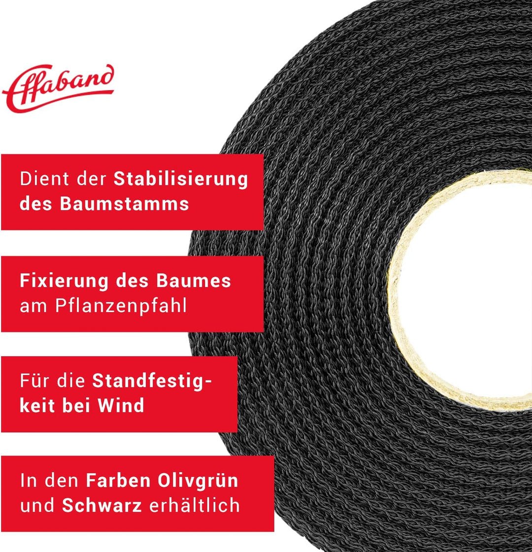 Effaband Baumanbinder 25m schwarz Breite 20 mm/Pflanzenbinder zur Baumbefestigung aus witterungsbest