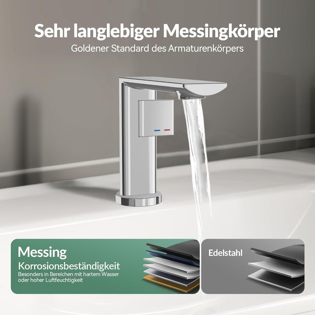 ALPHA HOME Wasserhahn Bad mit Anschlussschlauch, Waschtischarmatur Einhandmischer Armatur Waschbecke