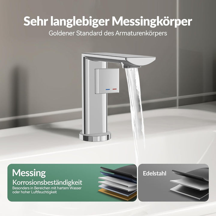 ALPHA HOME Wasserhahn Bad mit Anschlussschlauch, Waschtischarmatur Einhandmischer Armatur Waschbecke