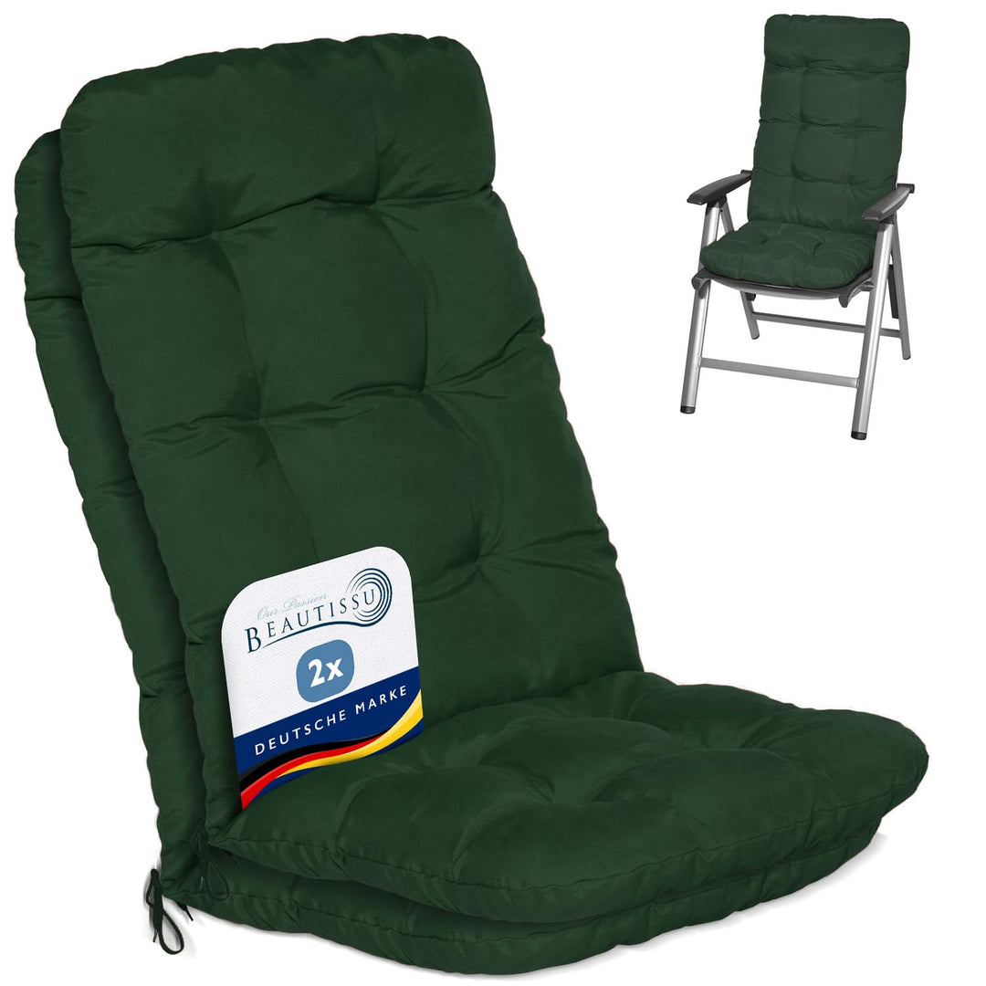 Beautissu 2er Set Hochlehner Auflagen 120x50x8cm - Sitzpolster Set für Gartenstühle Outdoor Stuhlkis