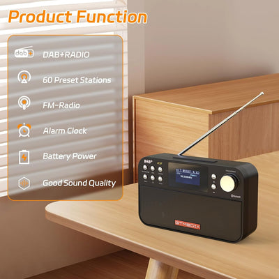 Radio with DAB+/FM,DAB Plus Digitalradio, Tragbares Klein Küchenradio mit Sleep-Timer,60 Voreingeste