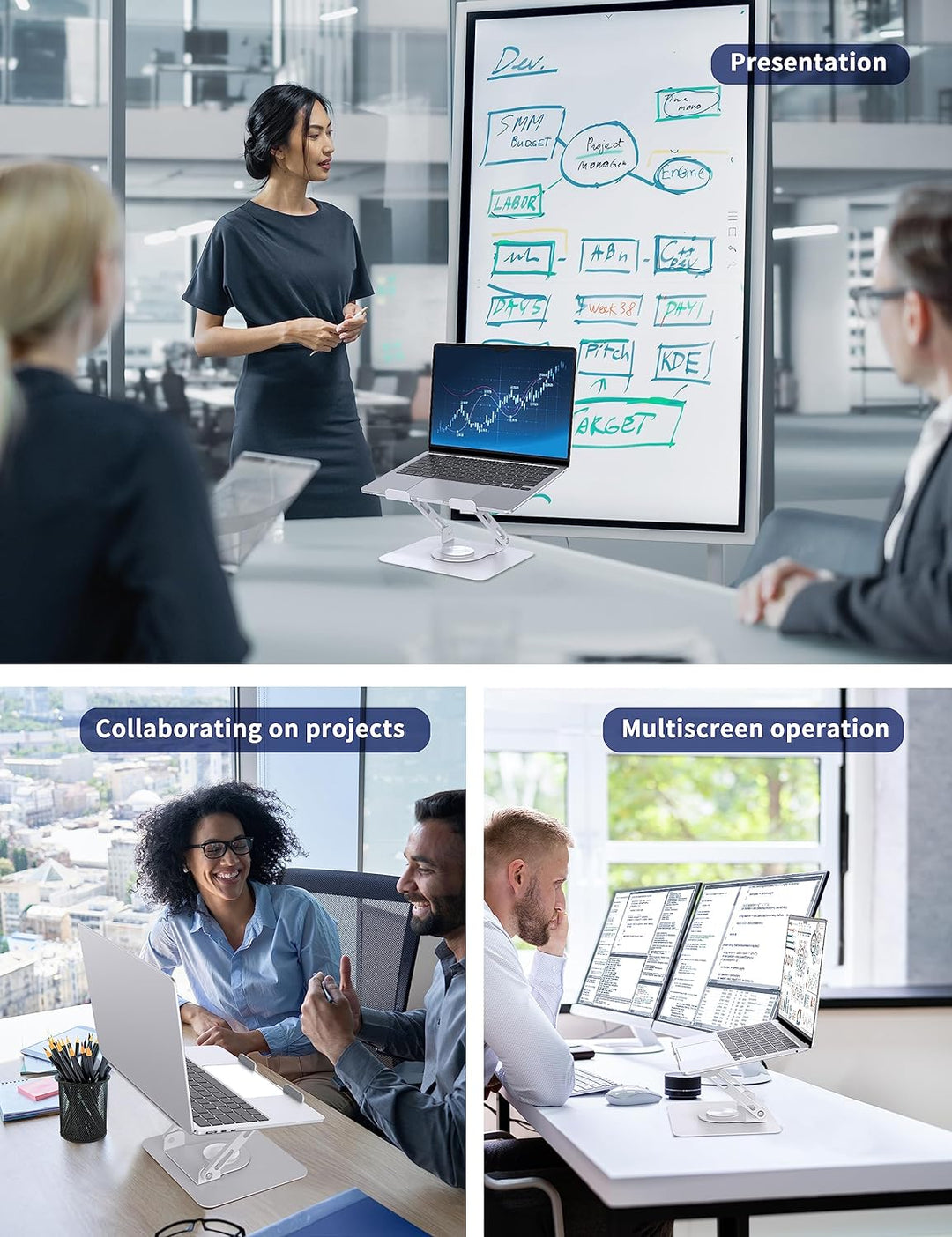 SOUNDANCE Laptopständer mit 360° drehbarer Basis, Ergonomische Computererhöhung für Schreibtisch, Ei