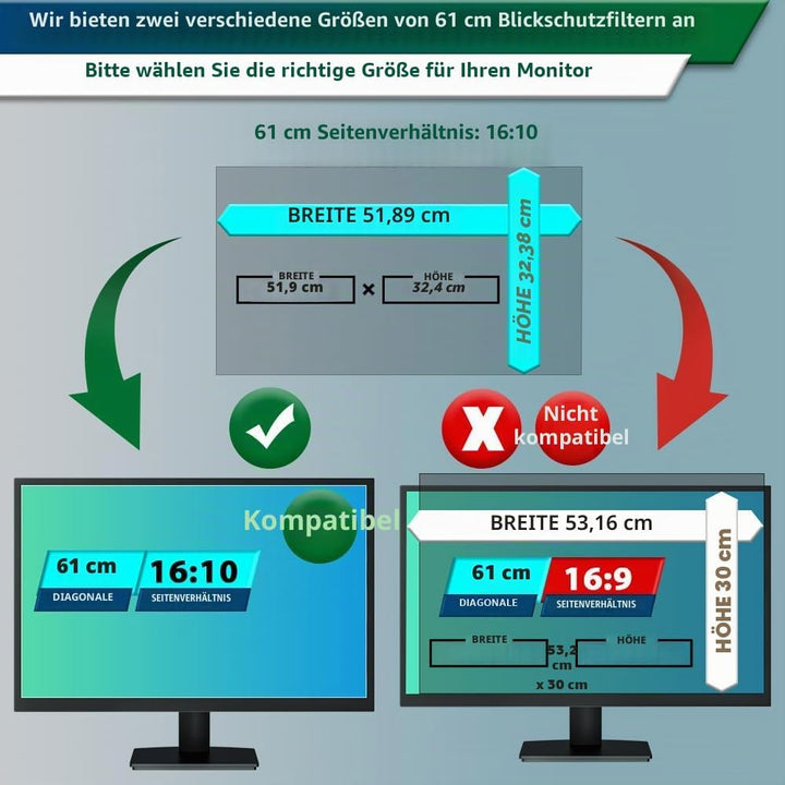 STARY 24 Zoll Monitor 16:10 Blickschutzfolie Seitenverhältnis, Anti-Blaulicht Displayschutz, 24 Inch