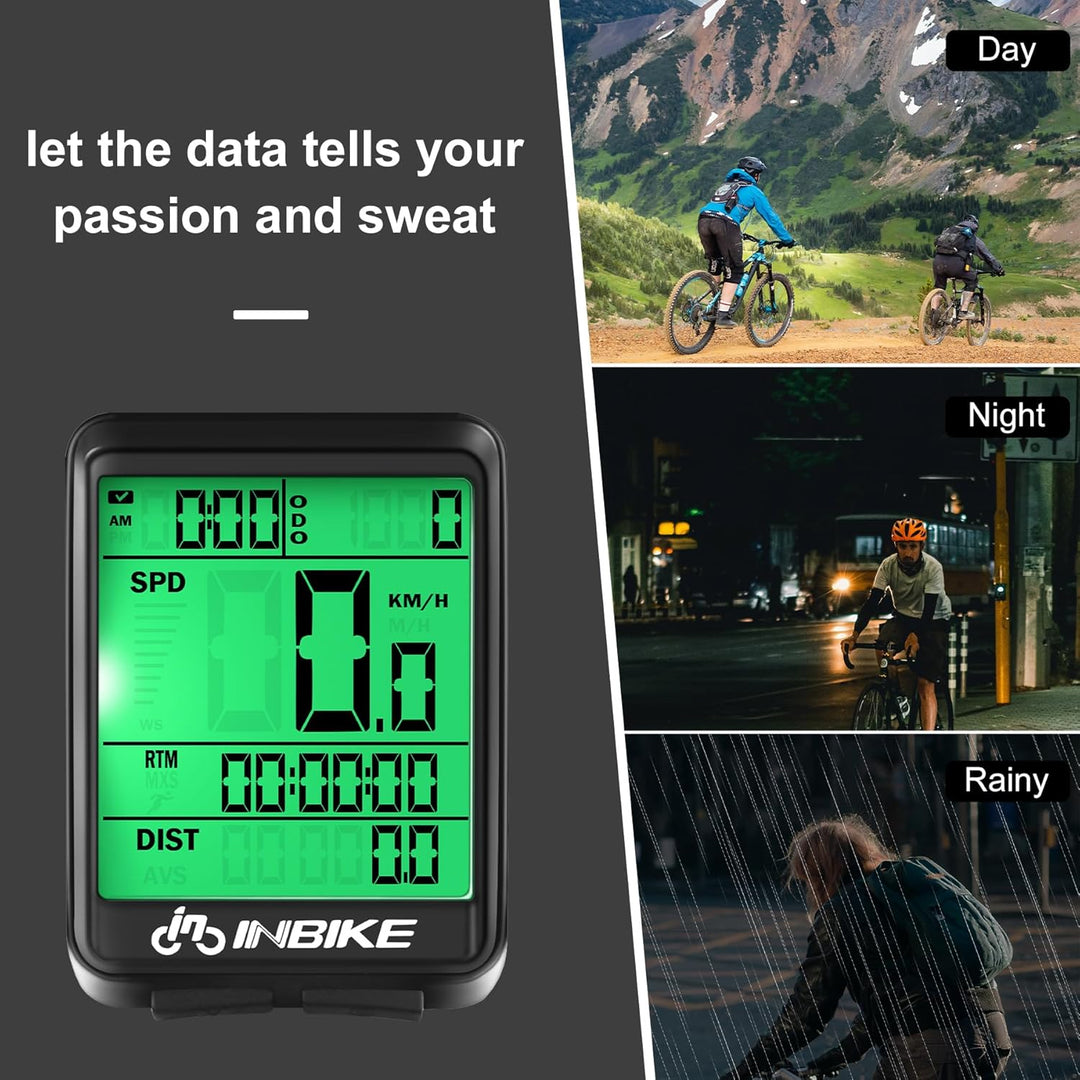 INBIKE Fahrradcomputer Kabellos Wasserdicht mit LCD Display Multi-Funktion Fahrradtacho Tachometer K