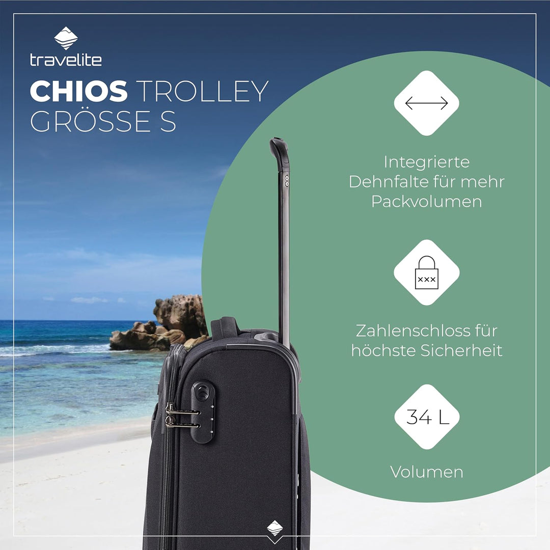 travelite 4-Rad Koffer Handgepäck Weichschale, IATA Bordgepäck Mass; Serie CHIOS, Trolley mit Kanten