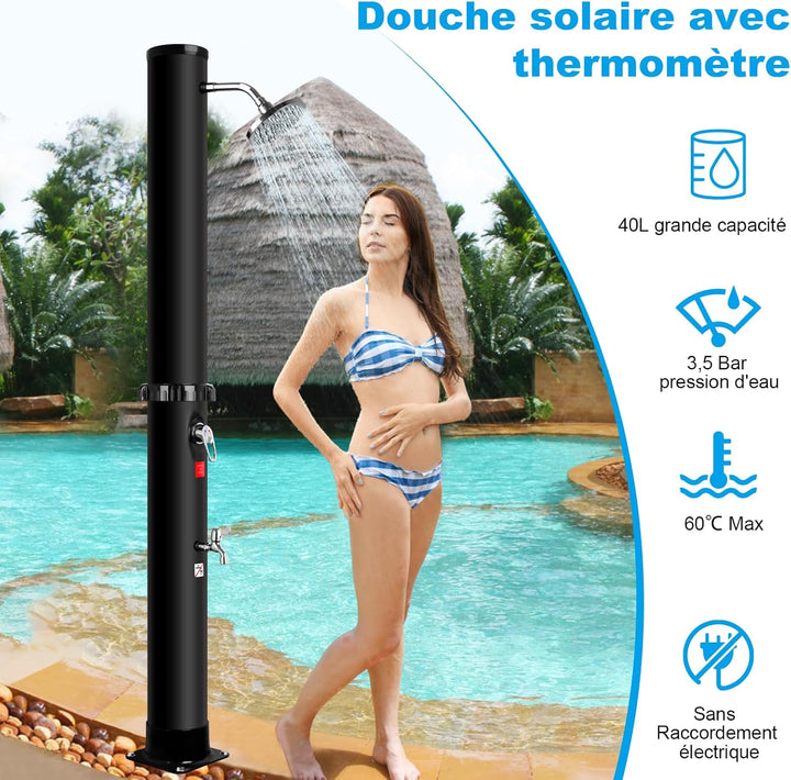 Gartendusche 40 Liter Solardusche Aussendusche mit Drehbarer Regenduschkopf und Wasserhahn, Pooldusc