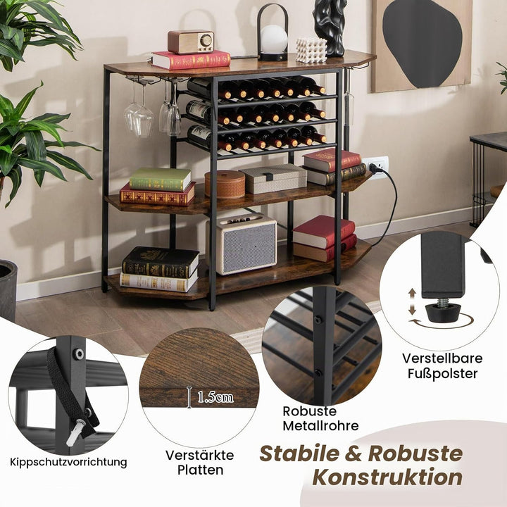GIANTEX Sideboard mit Weinregal für 21 Flaschen, Schmaler Küchentisch mit 2 USB-Anschlüssen &amp; 2 Stec