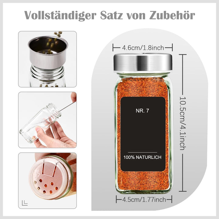 SIAZIHGewürzgläser Eckig 35er Set,120ml Gewürzgläser mit Streueinsatz,Gewürzgläser mit Deutsche Etik
