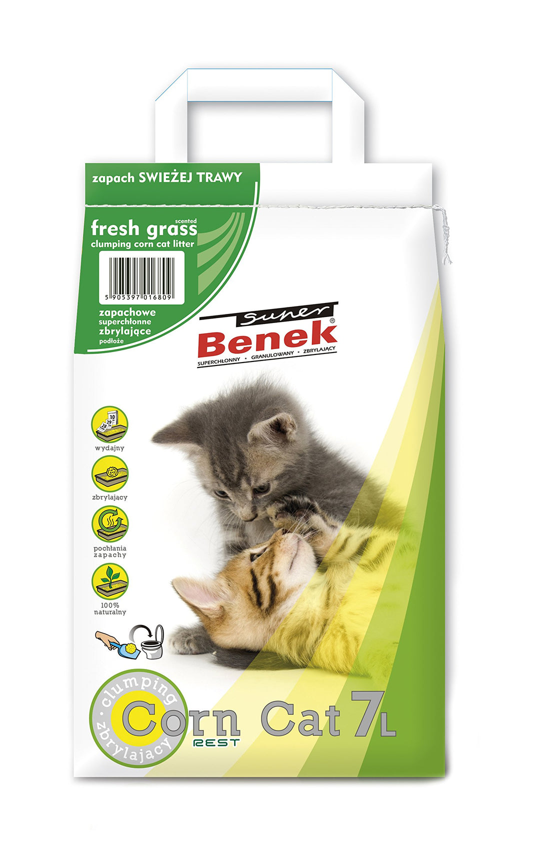 Super Benek Katzenstreu aus Getreide mit Grasduft, 7 Litres